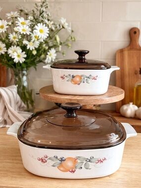 Corningware 1992 Abundance A-1 1/2B 1.5L / A-2B 2L Casserole Dishes w/ Lids